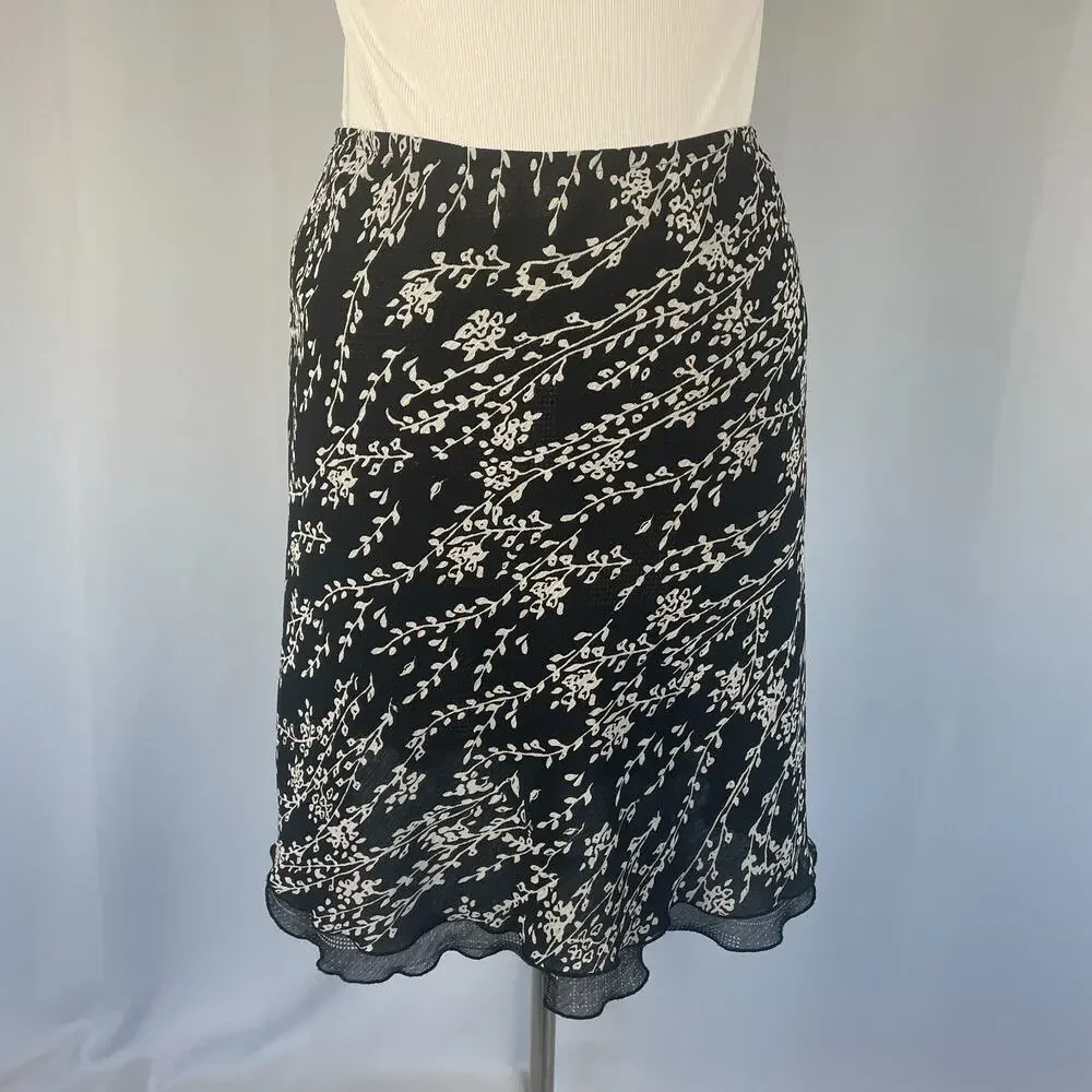 Reversible Midi Skirt Large Black Floral Geo Layered Chiffon Y2K Fairy Whimsy